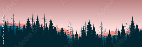 nature mountain pine forest winter silhouette sunset vector illustration good for banner, background, backdrop, web banner, ads banner, tourism banner, and wallpaper photo