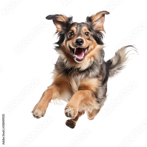 Happy dog jumping, isolated background. Generative AI