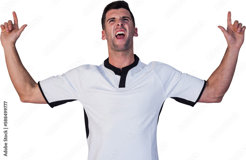 Fototapeta premium Excited rugby player pointing up