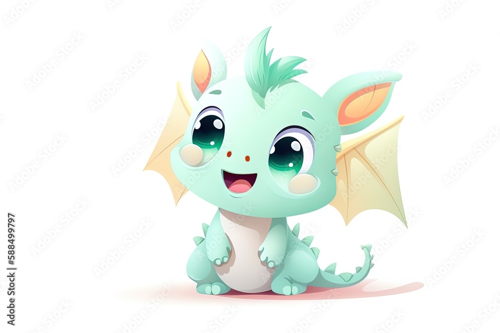 Very cute light blue baby dragon on isolated background. 3d illustration digital art. Very cute light blue baby dragon on isolated background. 3d illustration digital art.