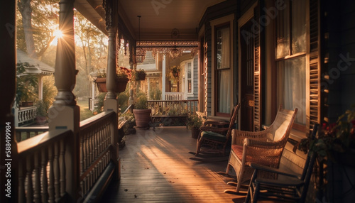 Elegant wooden chair sits in rustic setting generated by AI