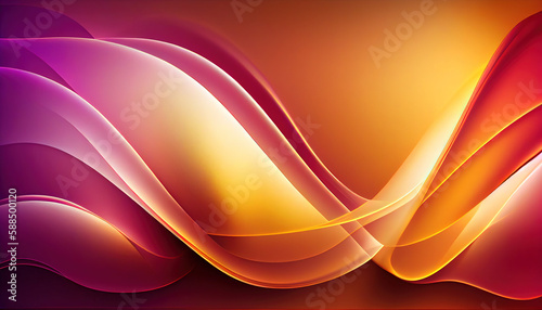 Abstract Shiny neon glass translucent wavy composition with gradient transition, yellow beige pink elegant clean background - generative AI.