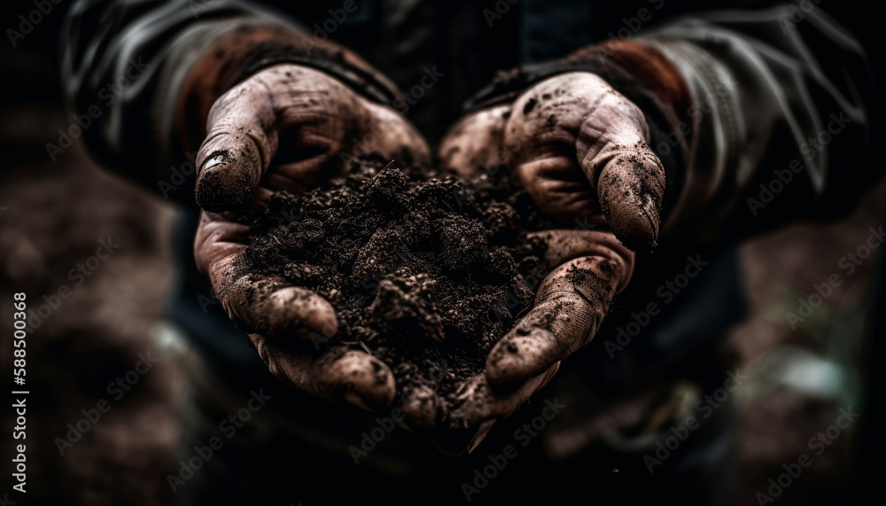 Fototapeta premium Farmer hand holds new life for growth generated by AI