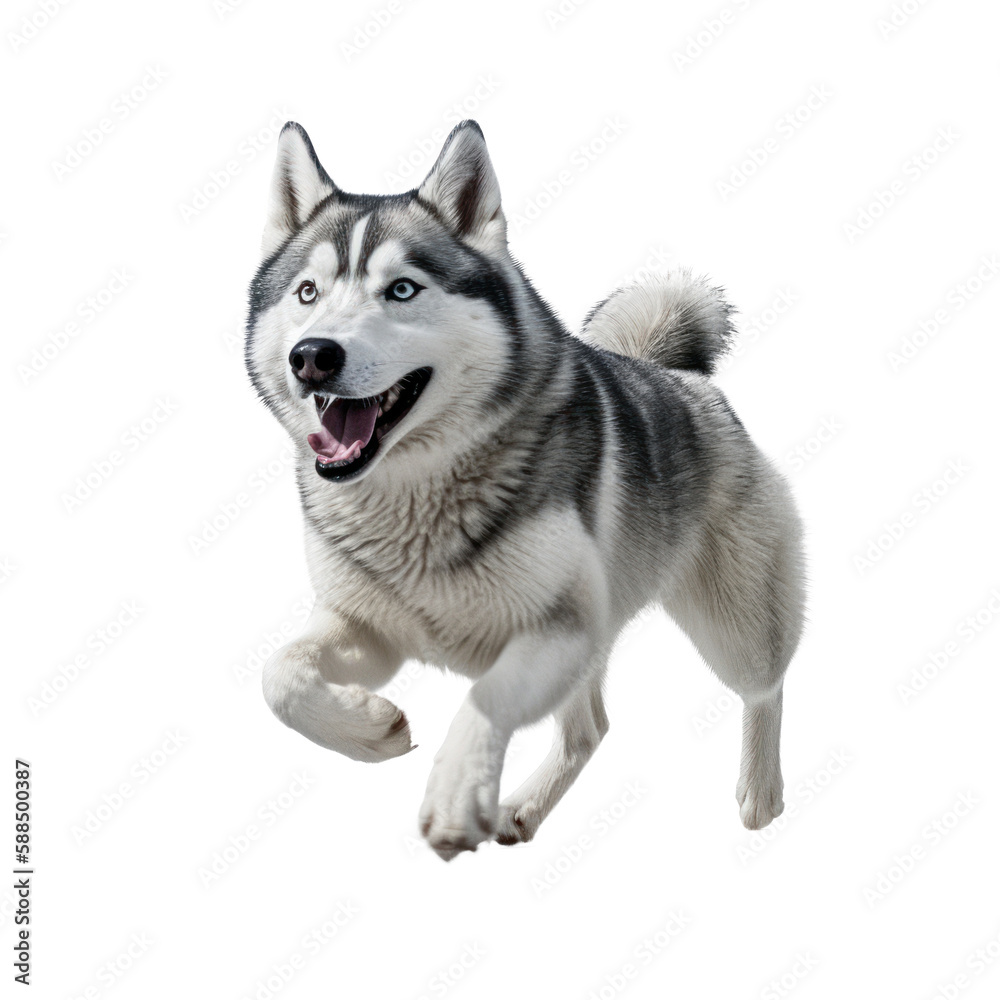Happy Bulldog jumping, isolated background. Generative AI