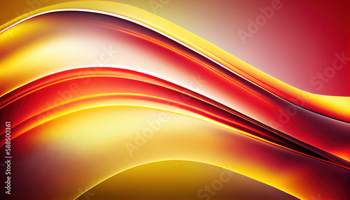 Abstract Shiny neon glass translucent wavy composition with gradient transition, yellow red pink elegant clean background - generative AI.