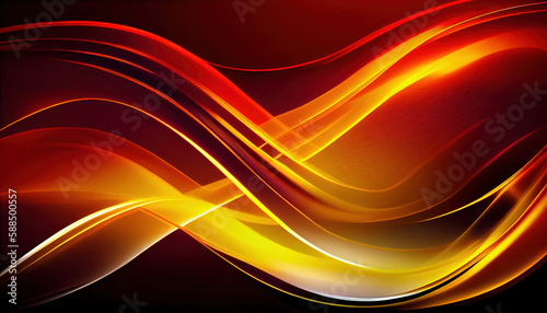 Abstract Shiny neon glass translucent wavy composition with gradient transition, yellow red elegant clean background - generative AI.