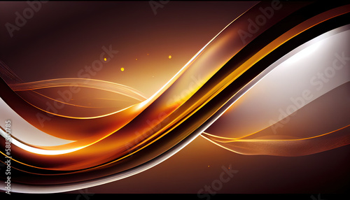 Abstract Shiny neon glass translucent wavy composition with gradient transition  dark yellow black beige elegant clean background - generative AI.