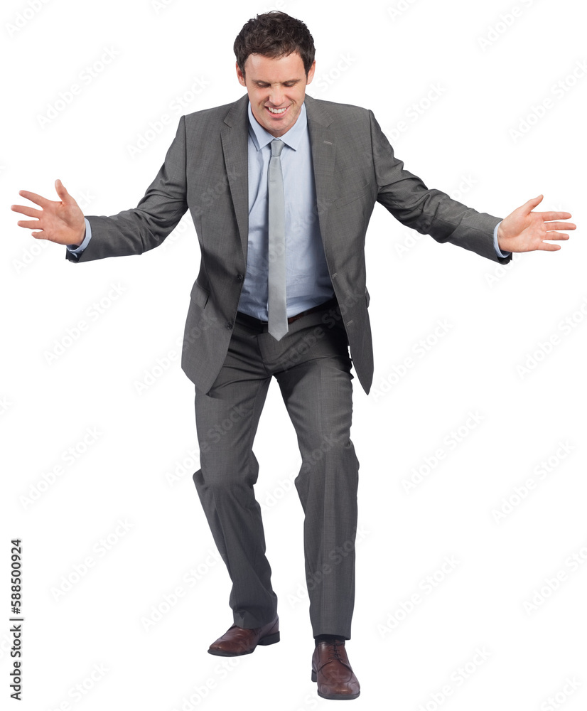 Businessman standing with arms out Businessman standing with arms out