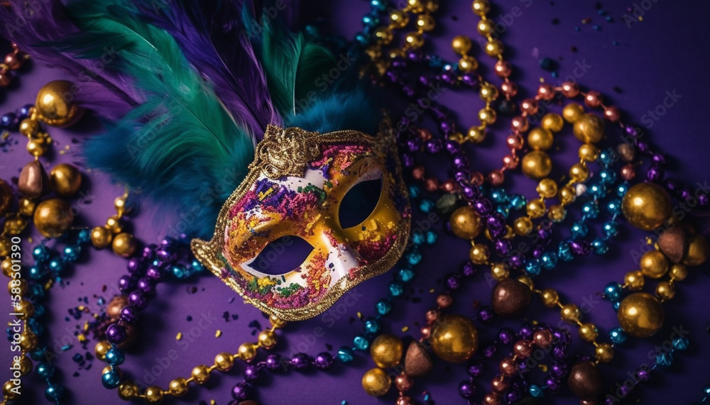 Purple feather mask brings elegance to party generated by AI