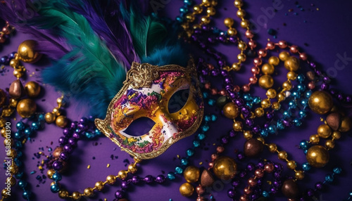 Purple feather mask brings elegance to party generated by AI