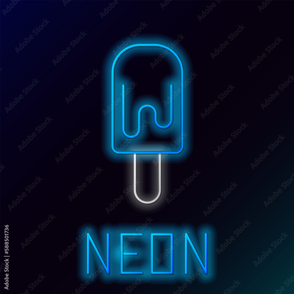 Glowing neon line Ice cream on stick icon isolated on black background. Sweet symbol. Colorful outline concept. Vector