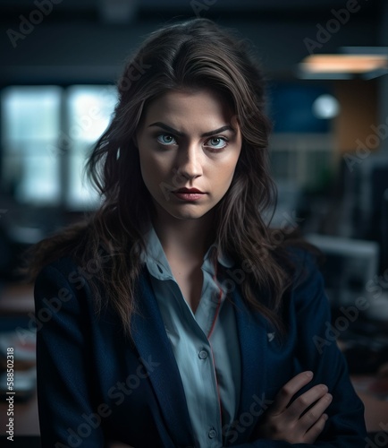 Office Worker with Hostile Expression Photorealistic Portrait Illustration [Generative AI]
