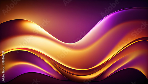 Abstract Shiny neon glass translucent wavy composition with gradient transition, purple yellow elegant clean background - generative AI.