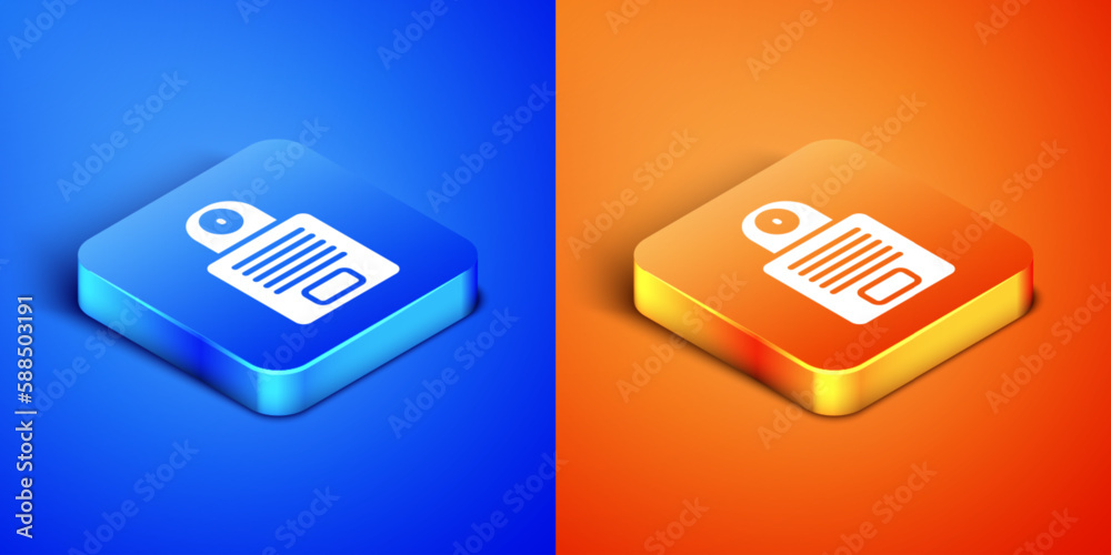 Isometric Intercom icon isolated on blue and orange background. Square button. Vector Isometric Intercom icon isolated on blue and orange background. Square button. Vector