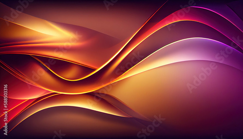 Abstract Shiny neon glass translucent wavy composition with gradient transition, pink purple orange elegant clean background - generative AI.