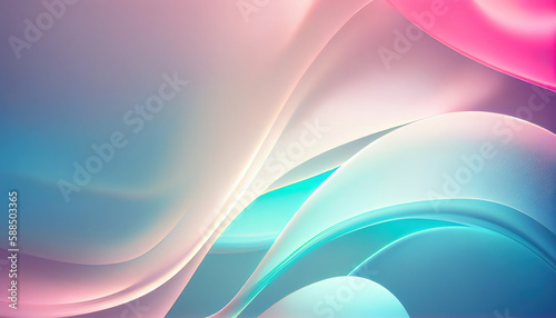 Abstract Shiny neon glass translucent wavy composition with gradient transition, blue aqua white beige elegant clean background - generative AI.