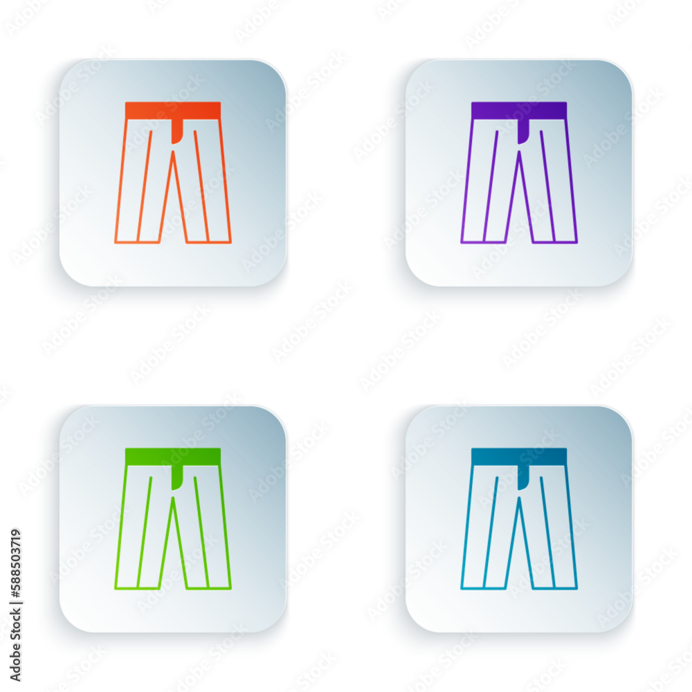 Color Pants icon isolated on white background. Trousers sign. Set colorful icons in square buttons. Vector