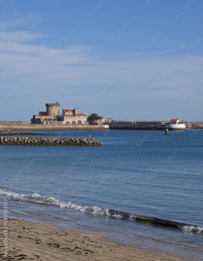 Wonderful landscapes in France. The Fort of Socoa in Ciboure Basque Country was intended to protect the port of Socoa and the bay of Saint-Jean-de-Luz. Clear spring day. Selective focus