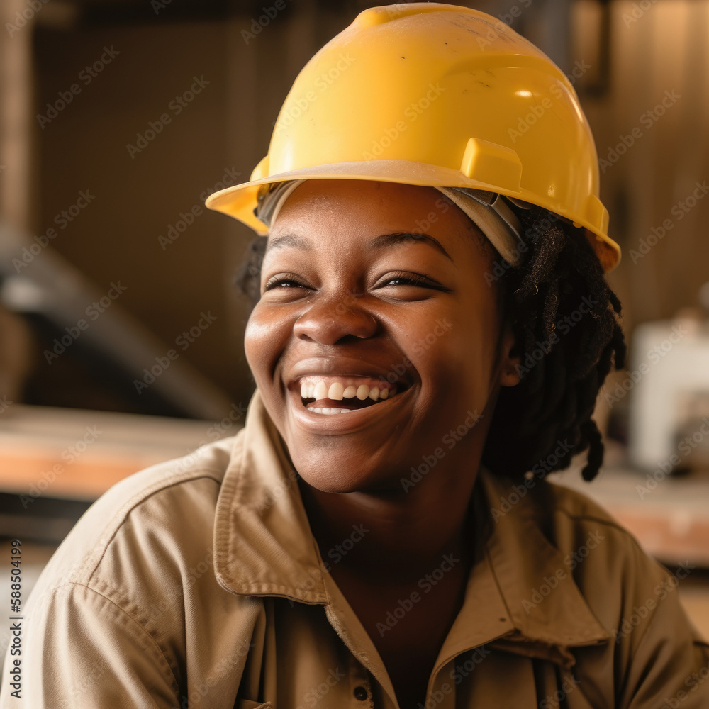 African American woman wearing work uniform, safety gear, generative ai African American woman wearing work uniform, safety gear, generative ai