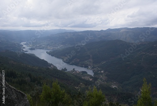 Wonderful landscapes in Portugal. Beautiful scenery from Viewpoint Rocas in Salamonde. Cavado lake. Cloudy spring day. Selective focus © Maurizio