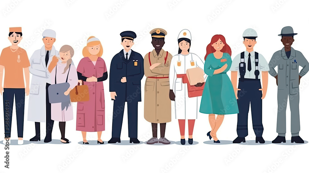 Obraz premium People of different professions, watercolor, generative ai