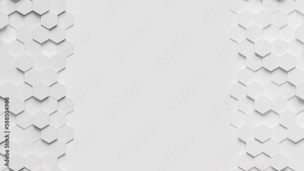 Abstract geometric background moving down. White surface with hexagonal shapes showing both sides. 3d animation ready to loop