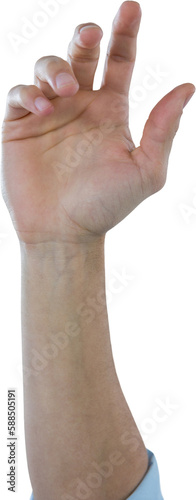 Cropped image of male pretending to touch invisible screen