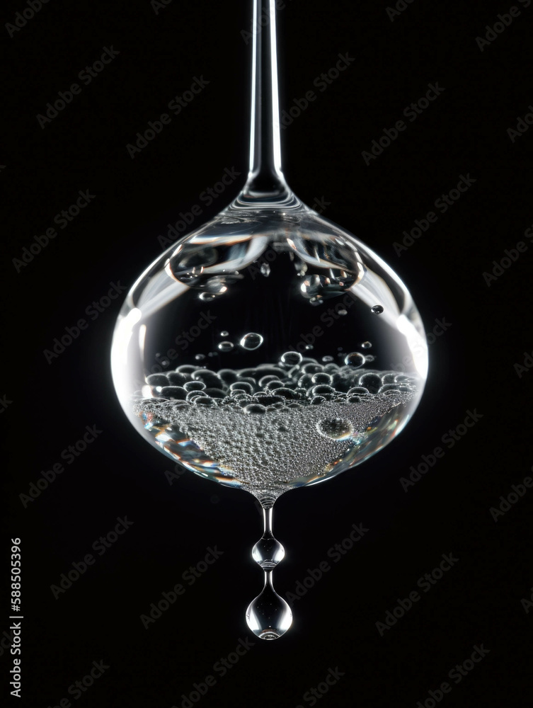 A crystalclear water droplet shuddering in suspension.. AI generation.
