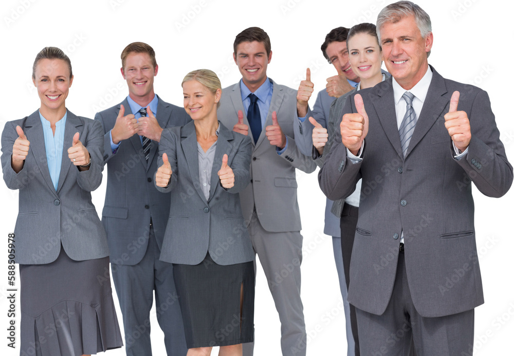 Smiling business team showing thumbs up Smiling business team showing thumbs up