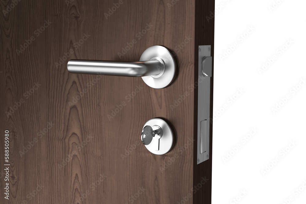 Fototapeta premium Brown door with metal doorknob and lock