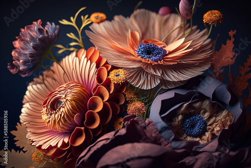  A close-up still life photo of a bouquet of flowers, Generative AI