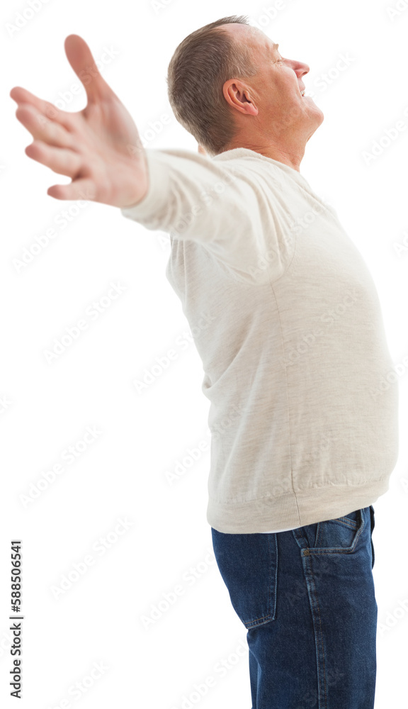 Happy mature man with hands out Happy mature man with hands out