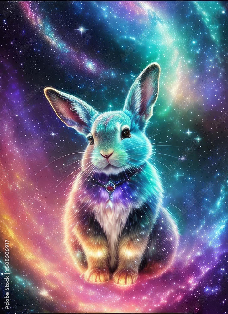 A cute rabbit, a rabbit among galaxy, generative ai art illustration 09