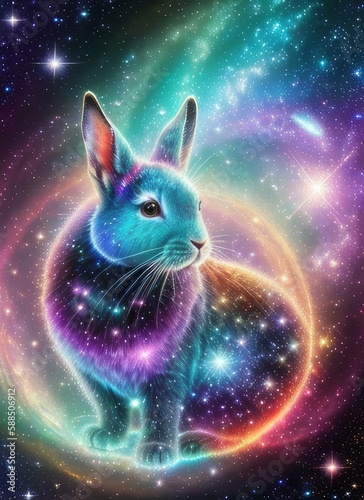 A cute rabbit, a rabbit among galaxy, generative ai art illustration 10