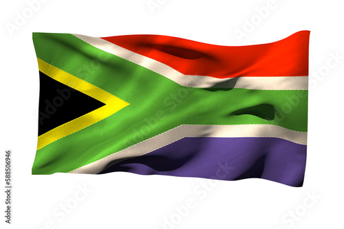 South African flag over white background