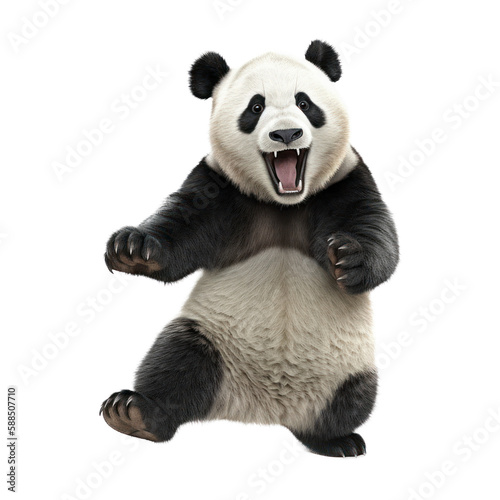 Happy panda jumping and gaming , isolated background. Generative AI