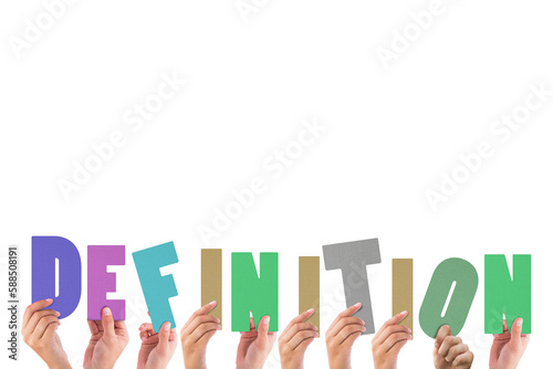Cropped hands holding colorful word definition