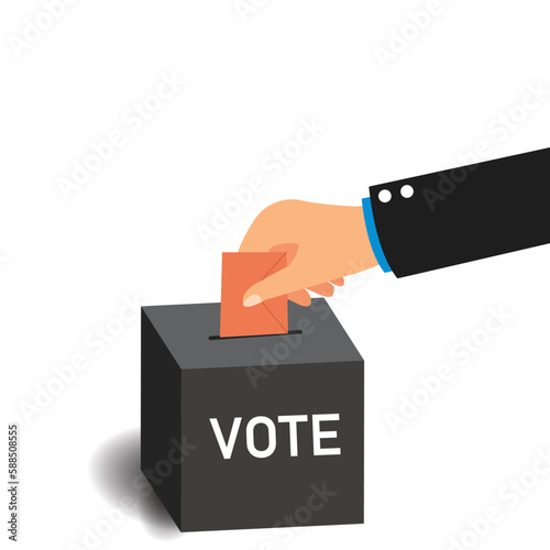 Hand putting paper in ballot box. voting, electing and being elected idea concepts.