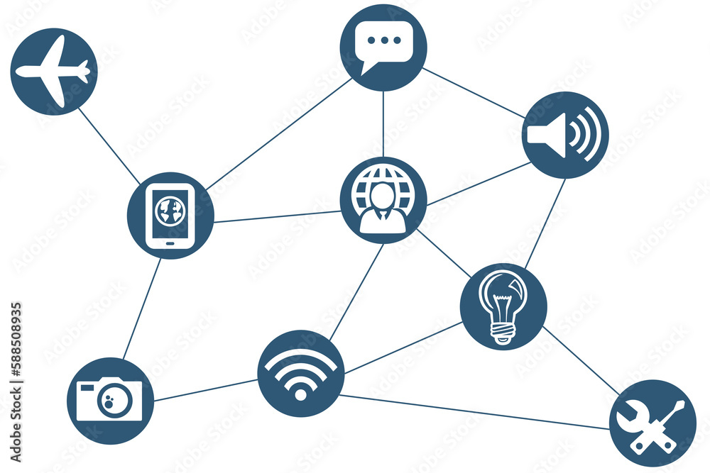 Various icons against white background