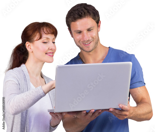 Couple using a laptop together