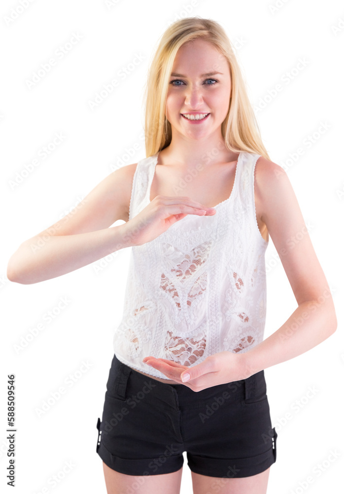 Pretty young blonde presenting with hands Pretty young blonde presenting with hands