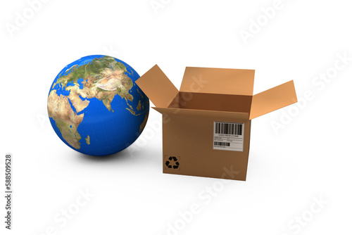 Planet earth and brown box