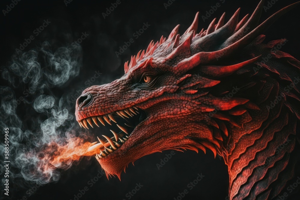 Chinese fire-breathing Dragon, selective focus. AI generated, human enhanced Chinese fire-breathing Dragon, selective focus. AI generated, human enhanced