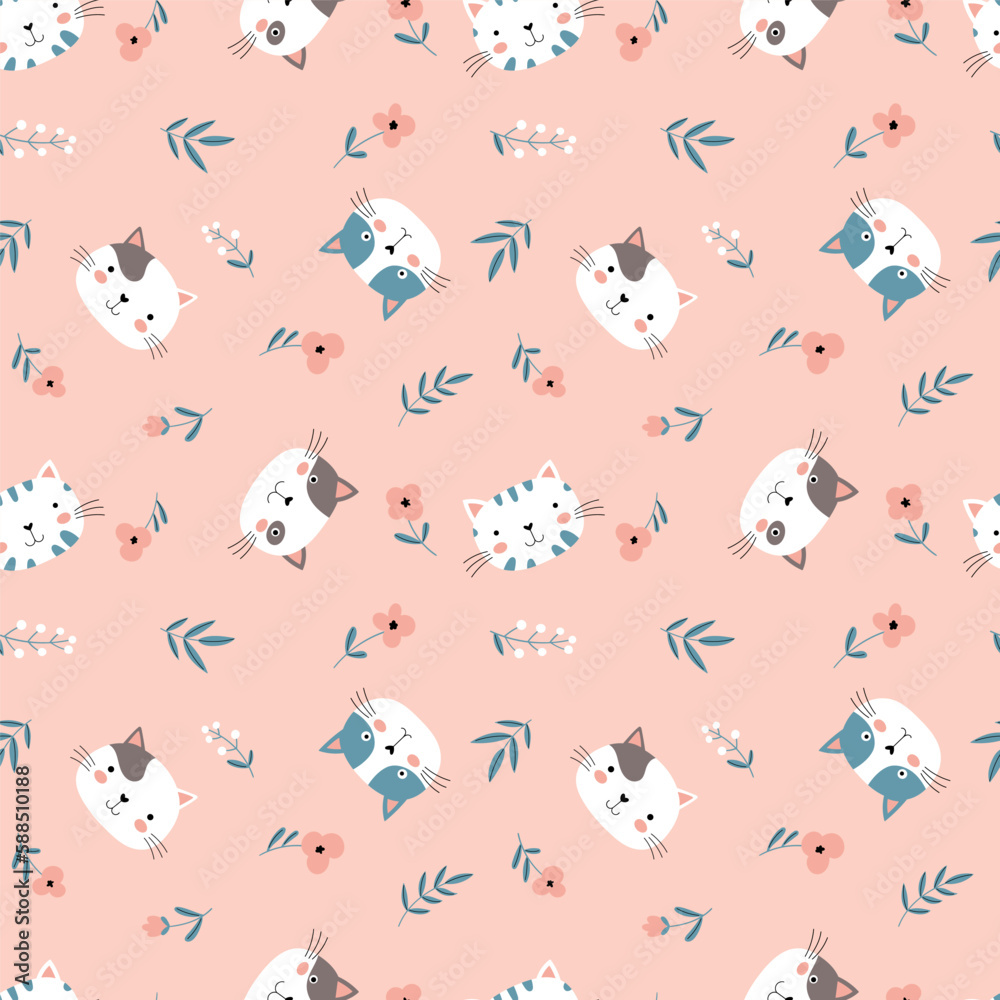 Cat seamless pattern. Cute variety of kittens. Children s characters in a simple hand drawn naive cartoon style. Cat seamless pattern. Cute variety of kittens. Children s characters in a simple hand drawn naive cartoon style.