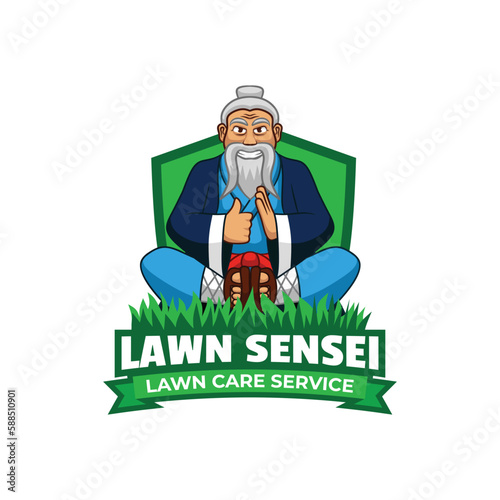 sensei mascot lawn care logo design vector