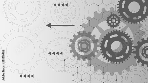 Gear wheel mechanism background design. Machine technology and engineering on gray background.
