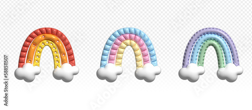 Color Rainbow with Clouds, 3d abstract design and realistic, transparent background
