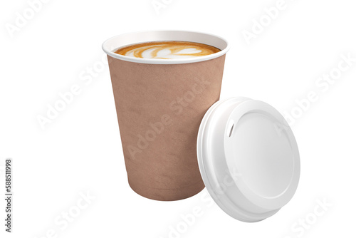 Coffee on brown cup over white background