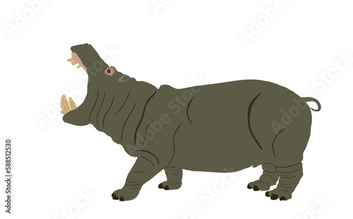 Hippopotamus open jaws hippo vector illustration isolated on white background. Big scary animal from Africa. Wild animal symbol.