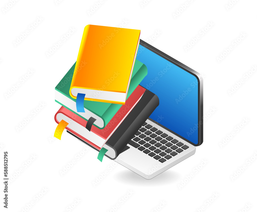 Laptop and stack of books on a white background. Vector illustration Laptop and stack of books on a white background. Vector illustration